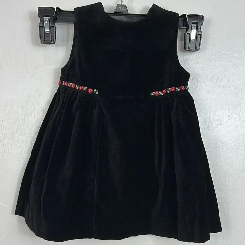 Gymboree Girls Velvet Holiday Dress With Embroidery Size 6-12 Mos